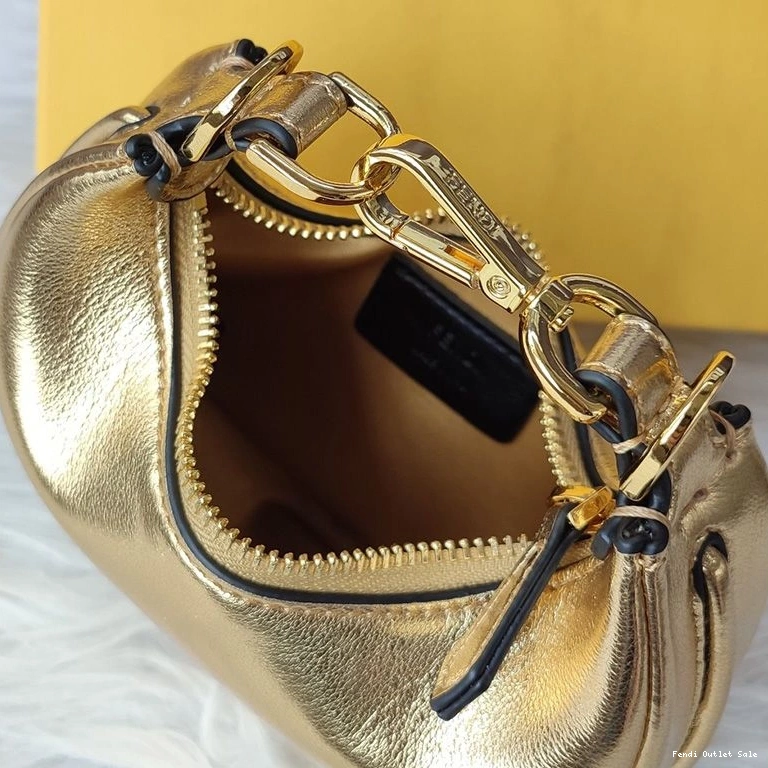 Cheap Leather Bag Fendi Calf In Nano Fendigraphy Gold Hobo 0812